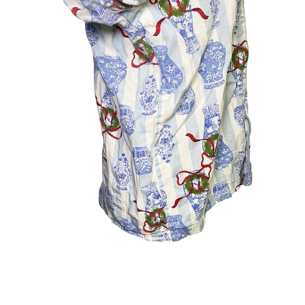 8 Oak Lane Blue and White Cotton Button Down Pajama Top - Picture 7 of 13